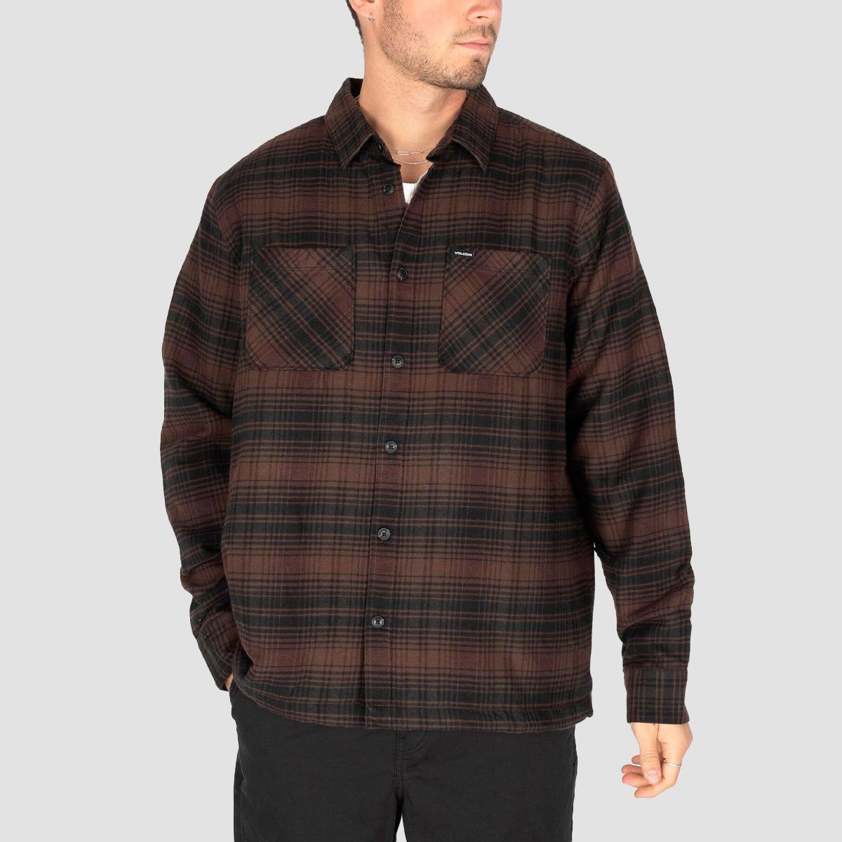 Volcom Overstoned Flannel Longsleeve Shirt Mahogany