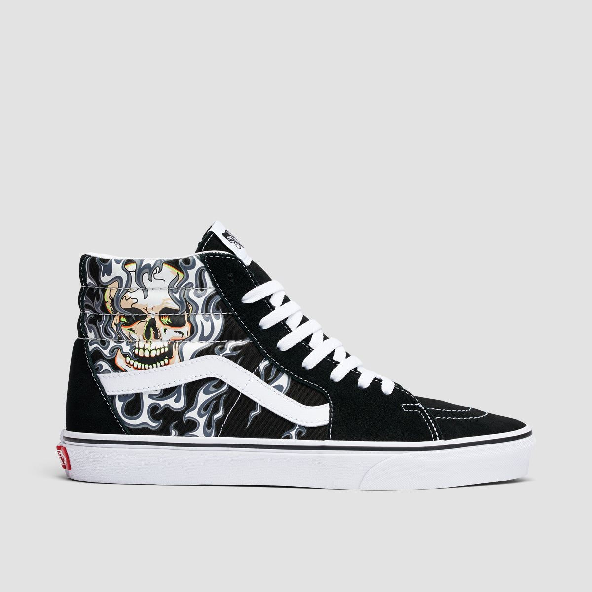 Vans SK8-Hi High Top Shoes Flame Skull Black/True White