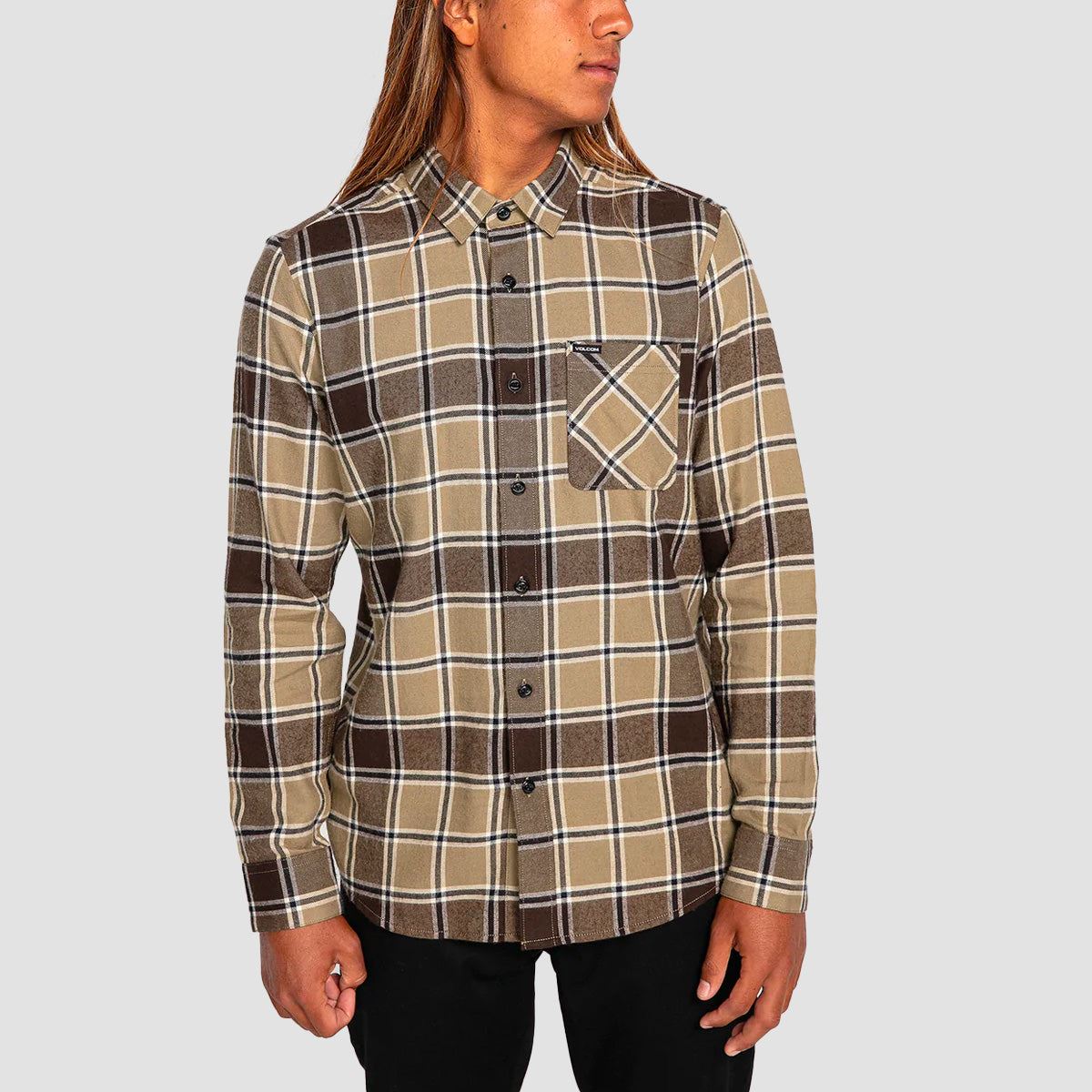 Volcom Caden Plaid Longsleeve Shirt Khaki