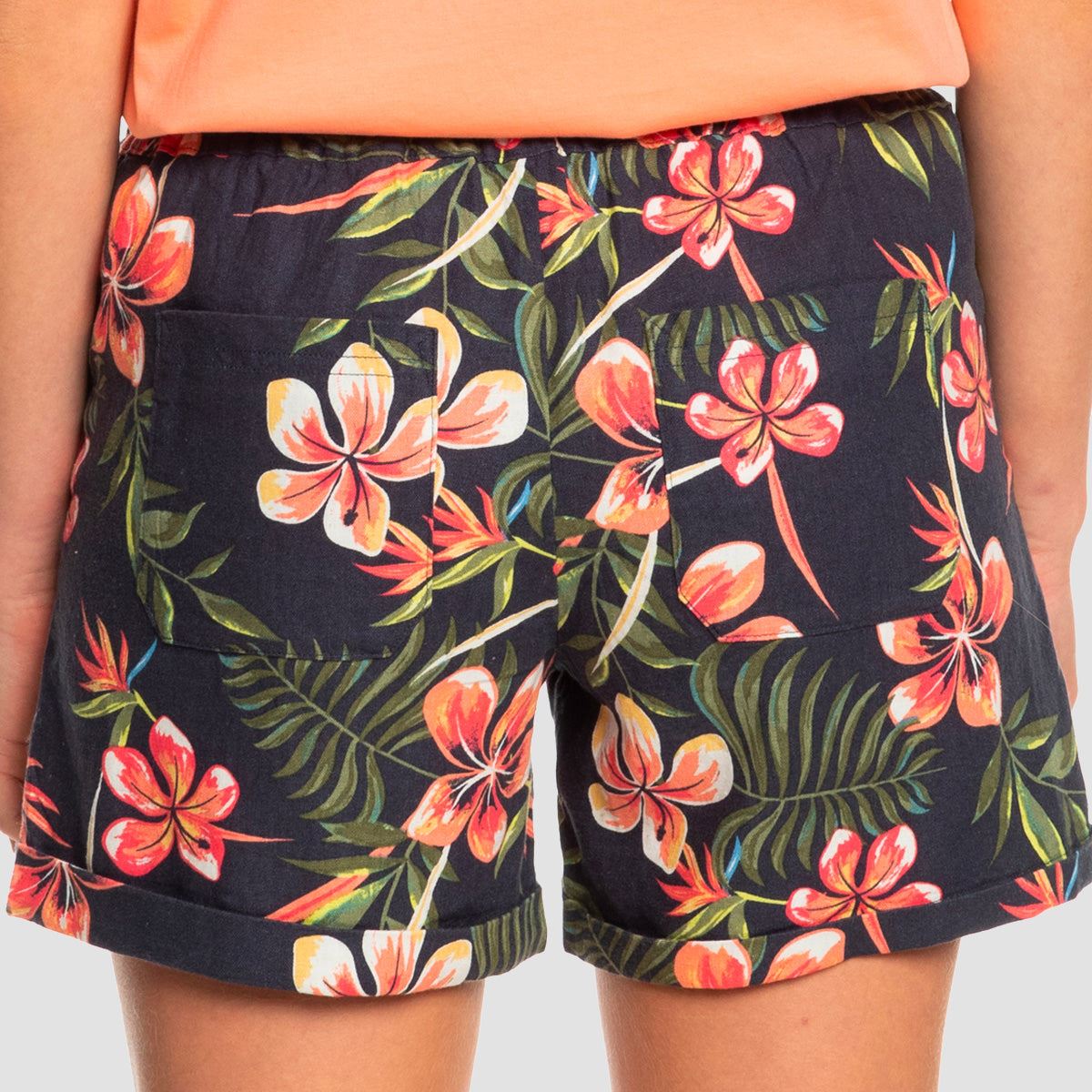 Roxy Another Kiss Printed Linen Shorts Mood Indigo Tropical Depth - Womens