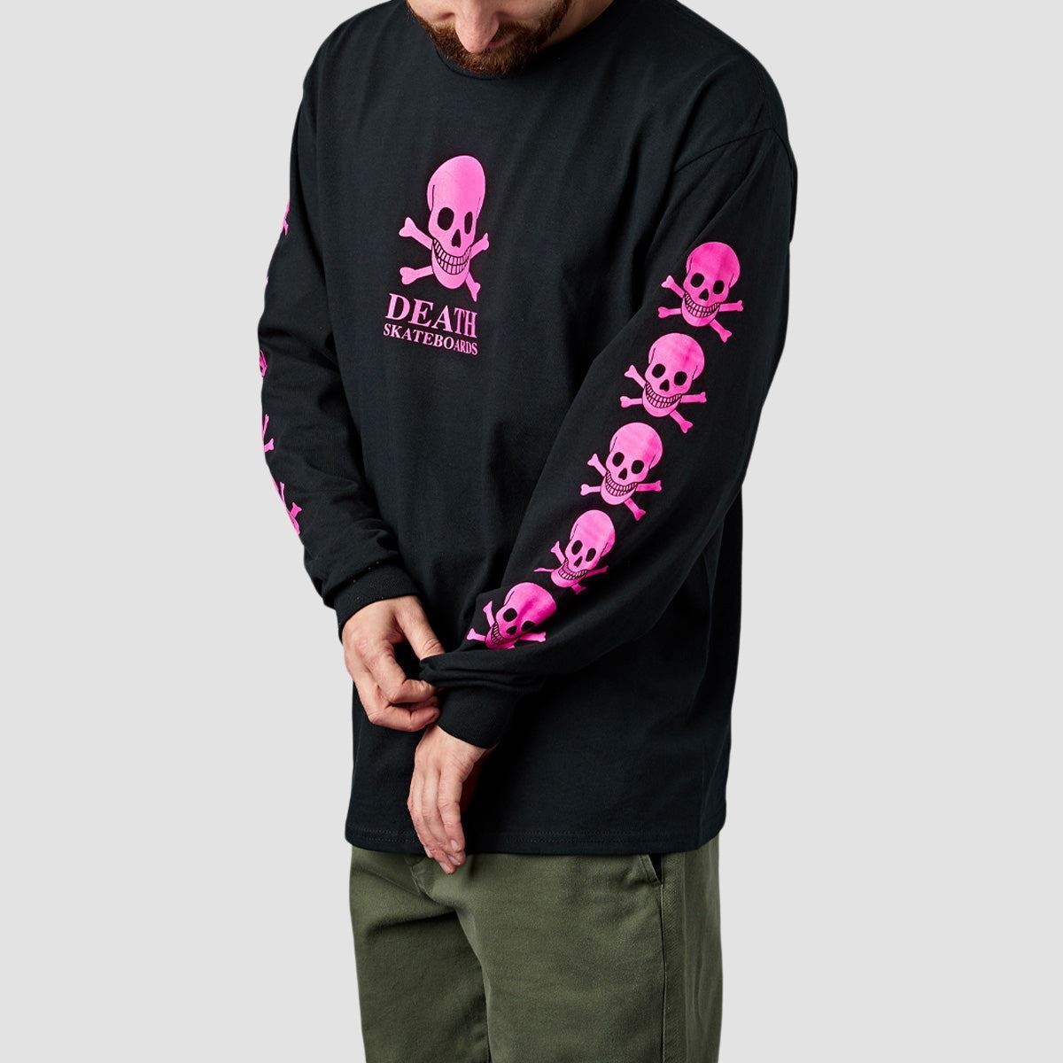 Death OG Skull Longsleeve T-Shirt Black/Hot Pink