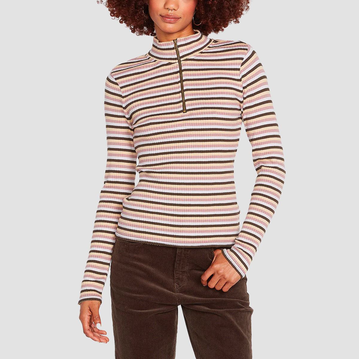 Volcom Stone Checked Longsleeve T-Shirt Espresso Womens