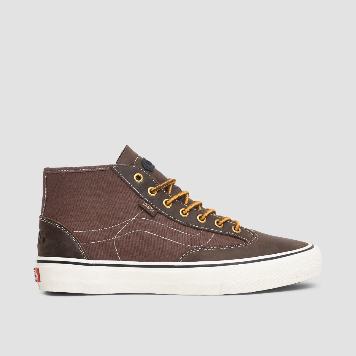 Brown leather deals high top vans