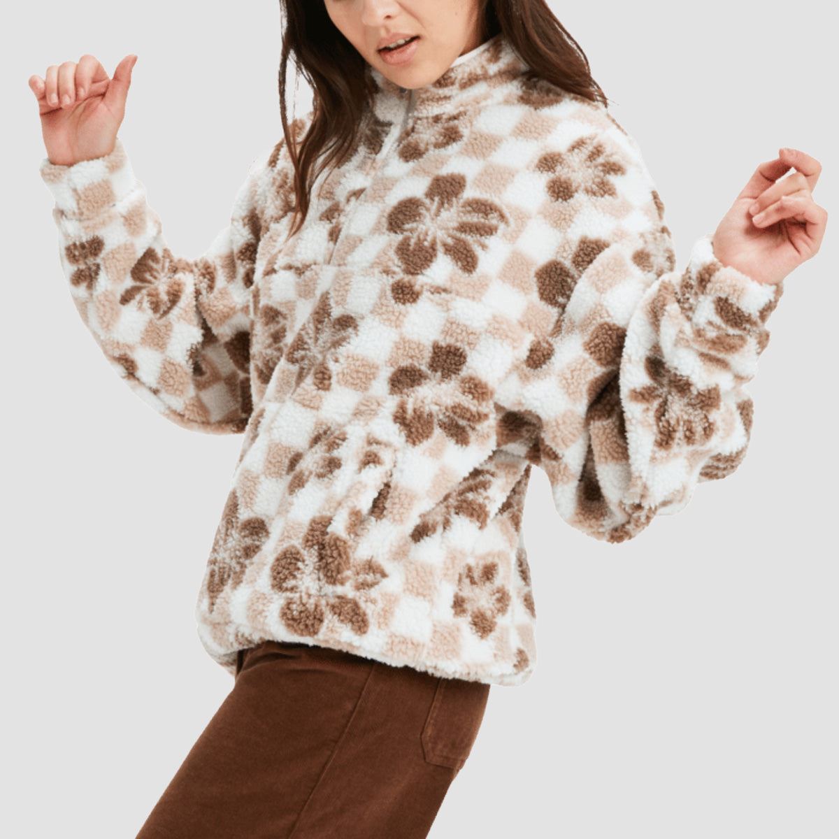 Roxy Jive Talking Bonded Pullover Jacket Egret Hibi Square - Womens