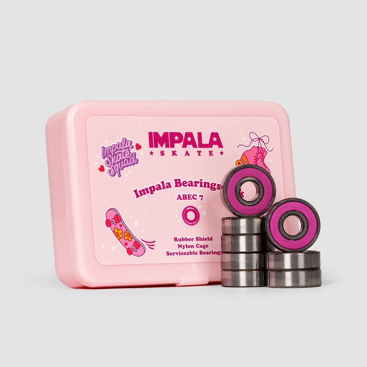 Impala Abec 7 Bearings x8 Pink