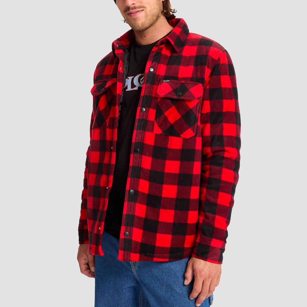 Volcom Bowered Fleece Longsleeve Shirt Lifeguard Red
