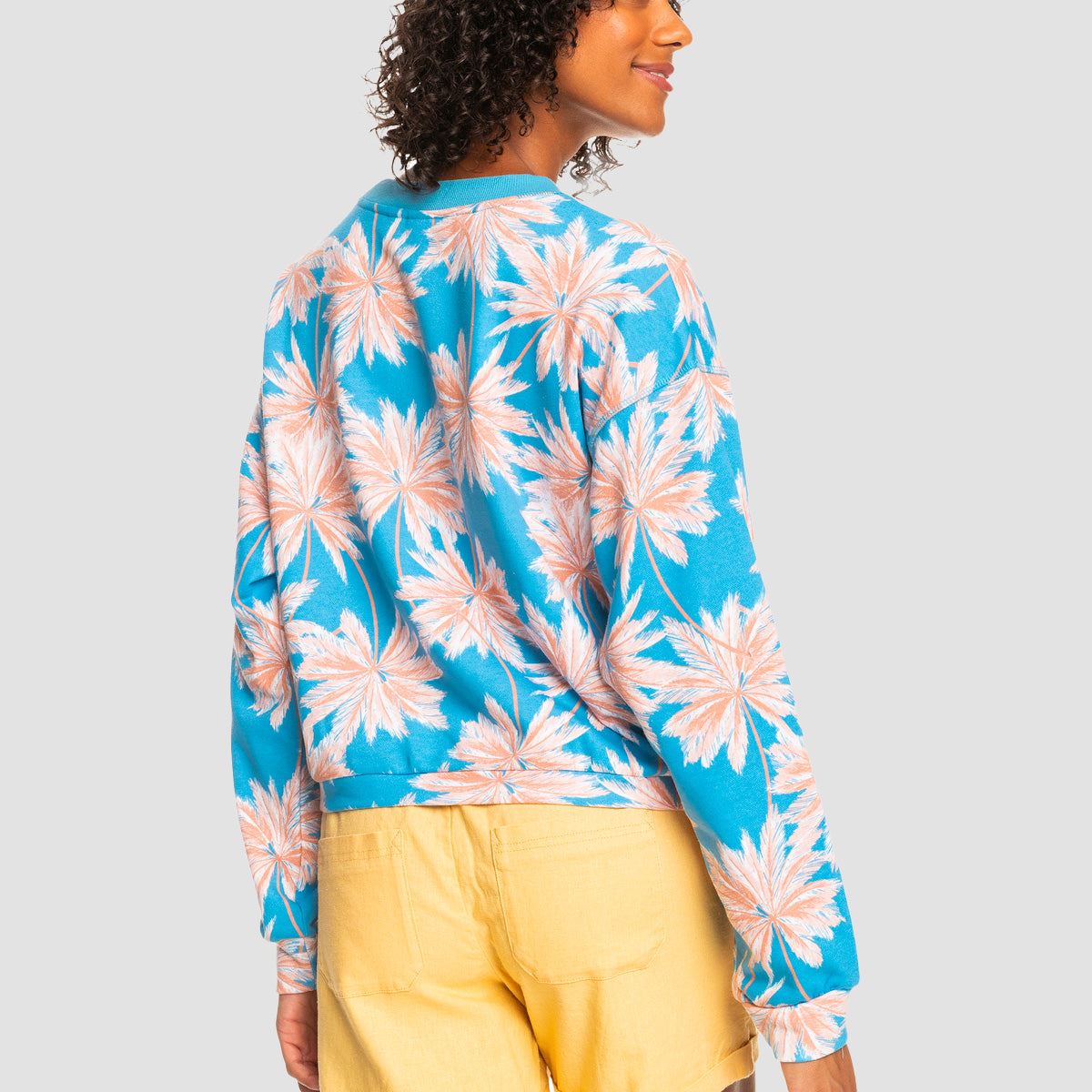 Roxy Off To Thebeach Crew Sweat Azure Blue Palm Island - Womens