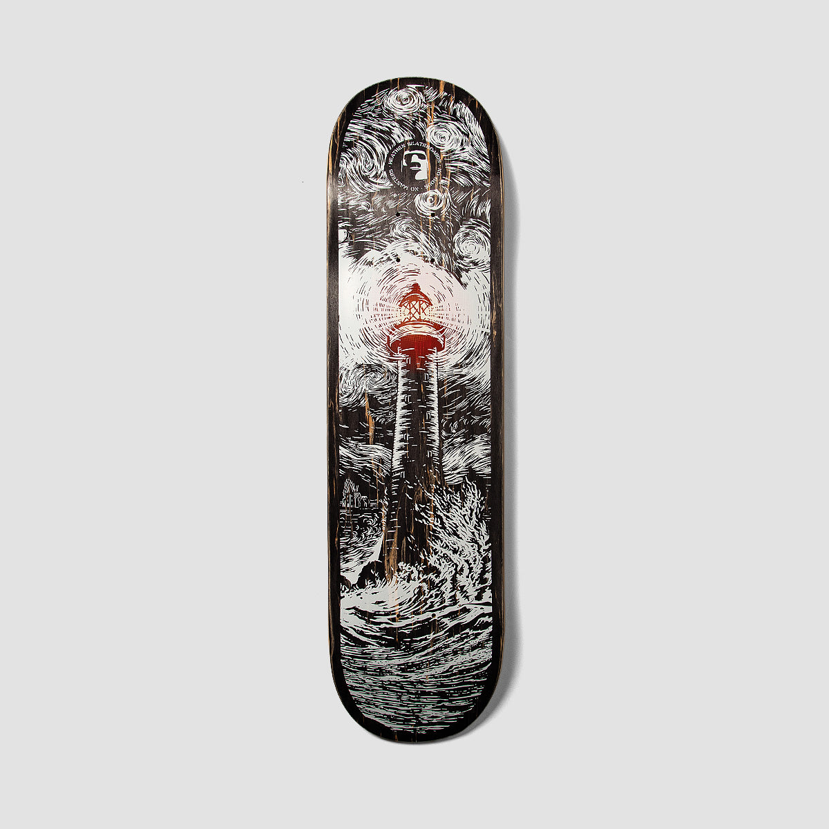 Heathen Lighthouse On Squarehead Skateboard Deck Black/White - 8.25"