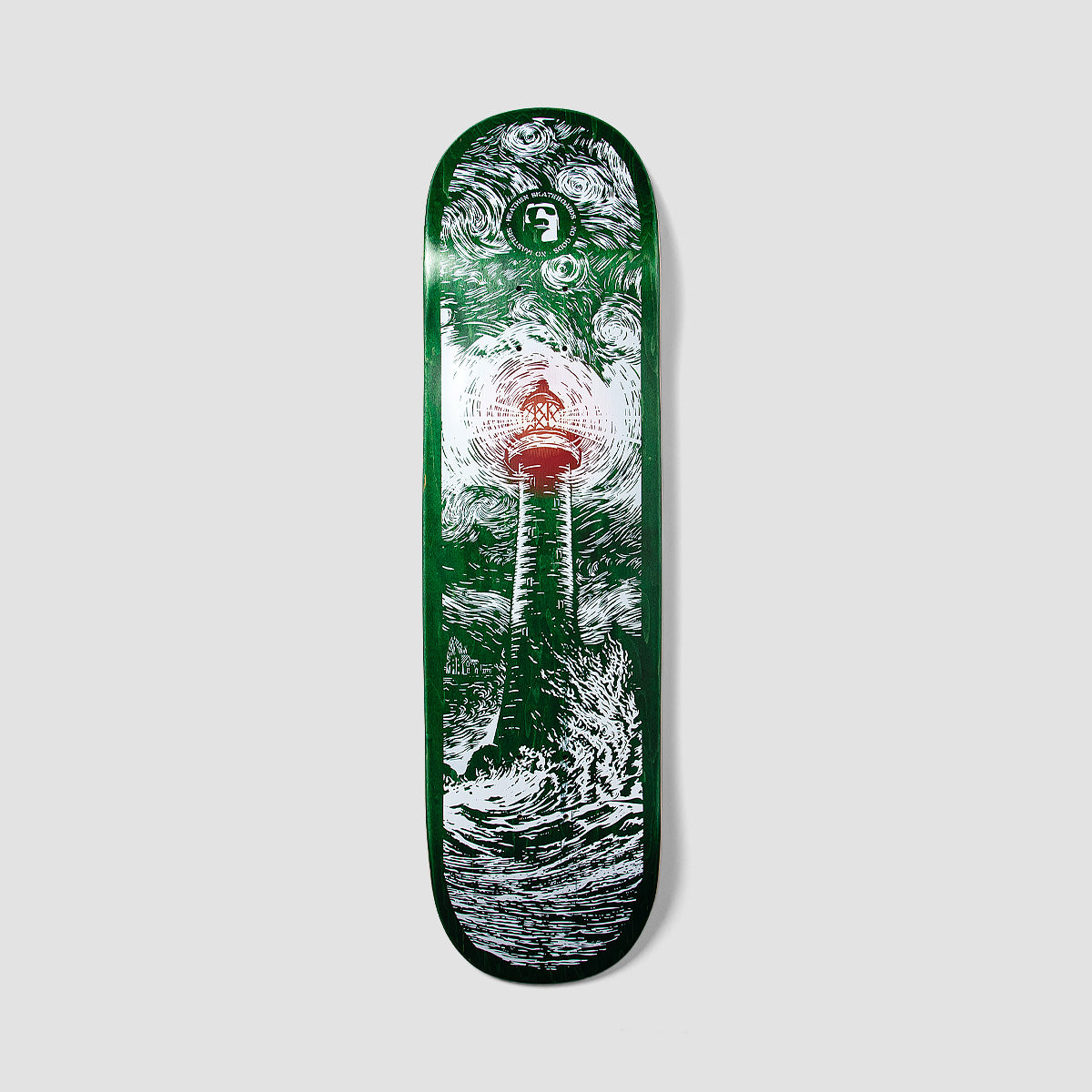 Heathen Lighthouse On Squarehead Skateboard Deck Green/White - 8.5"