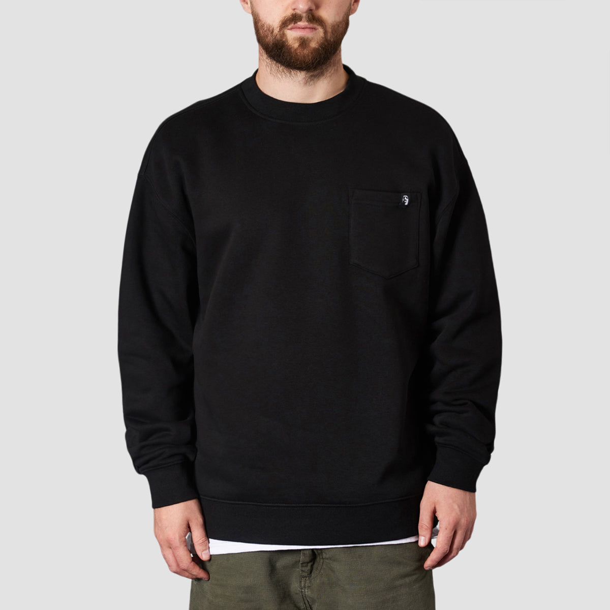 Heathen Wolf Flow Relaxed Fit Pocket Crew Sweat Black