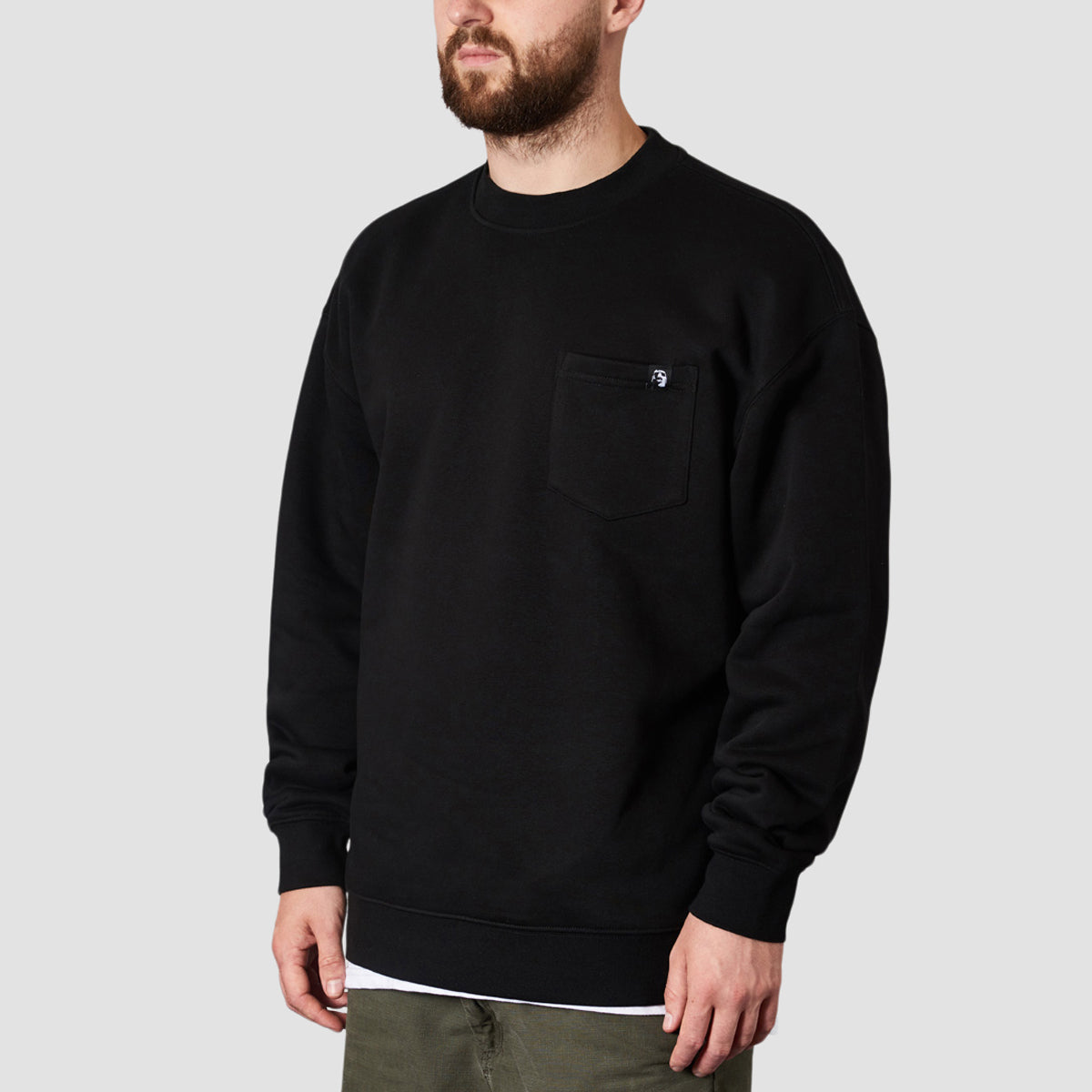 Heathen Wolf Flow Relaxed Fit Pocket Crew Sweat Black