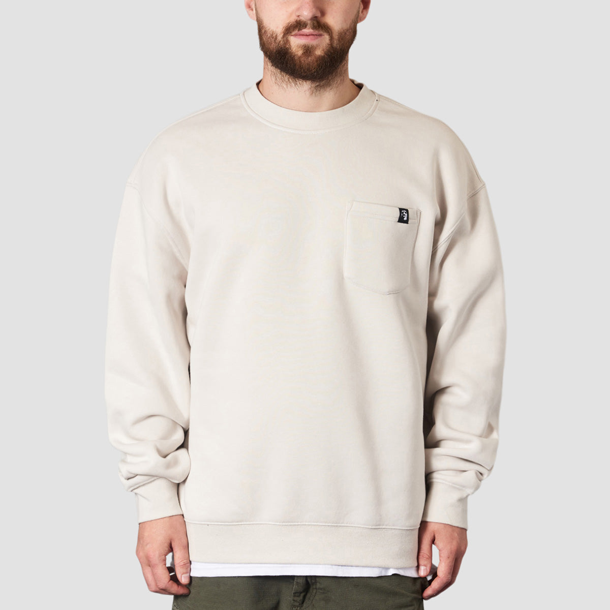 Heathen Wolf Flow Relaxed Fit Pocket Crew Sweat Bone