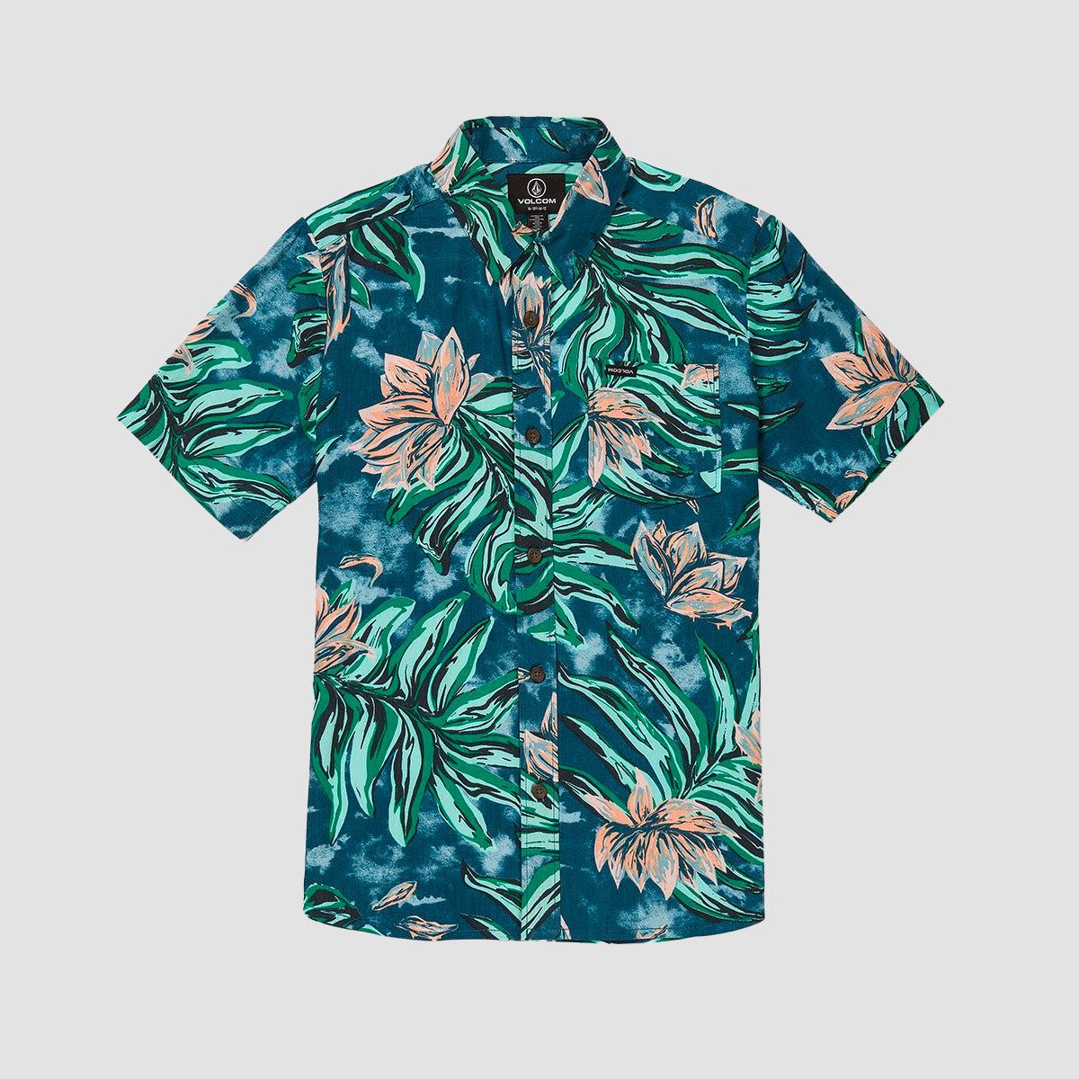 Volcom Marble Floral Short Sleeve Shirt Aged Indigo - Kids