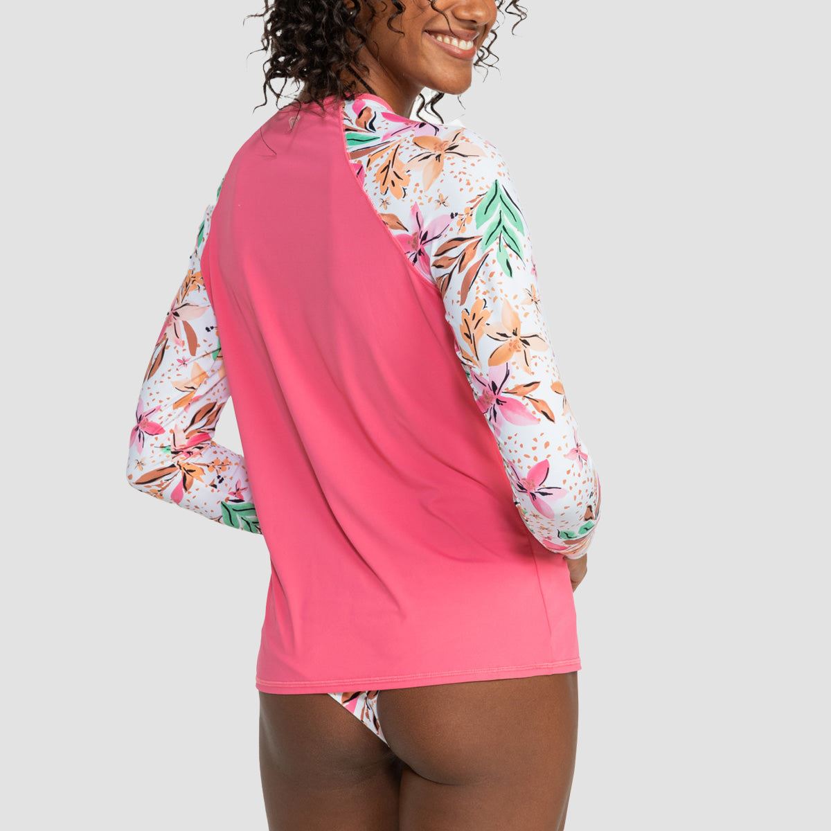 Roxy Lycra Printed Longsleeve UPF 50 Rash Vest White Happy Tropical Swim - Womens