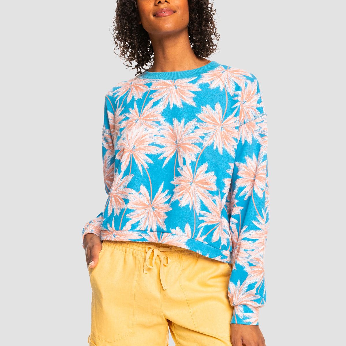 Roxy Off To Thebeach Crew Sweat Azure Blue Palm Island - Womens