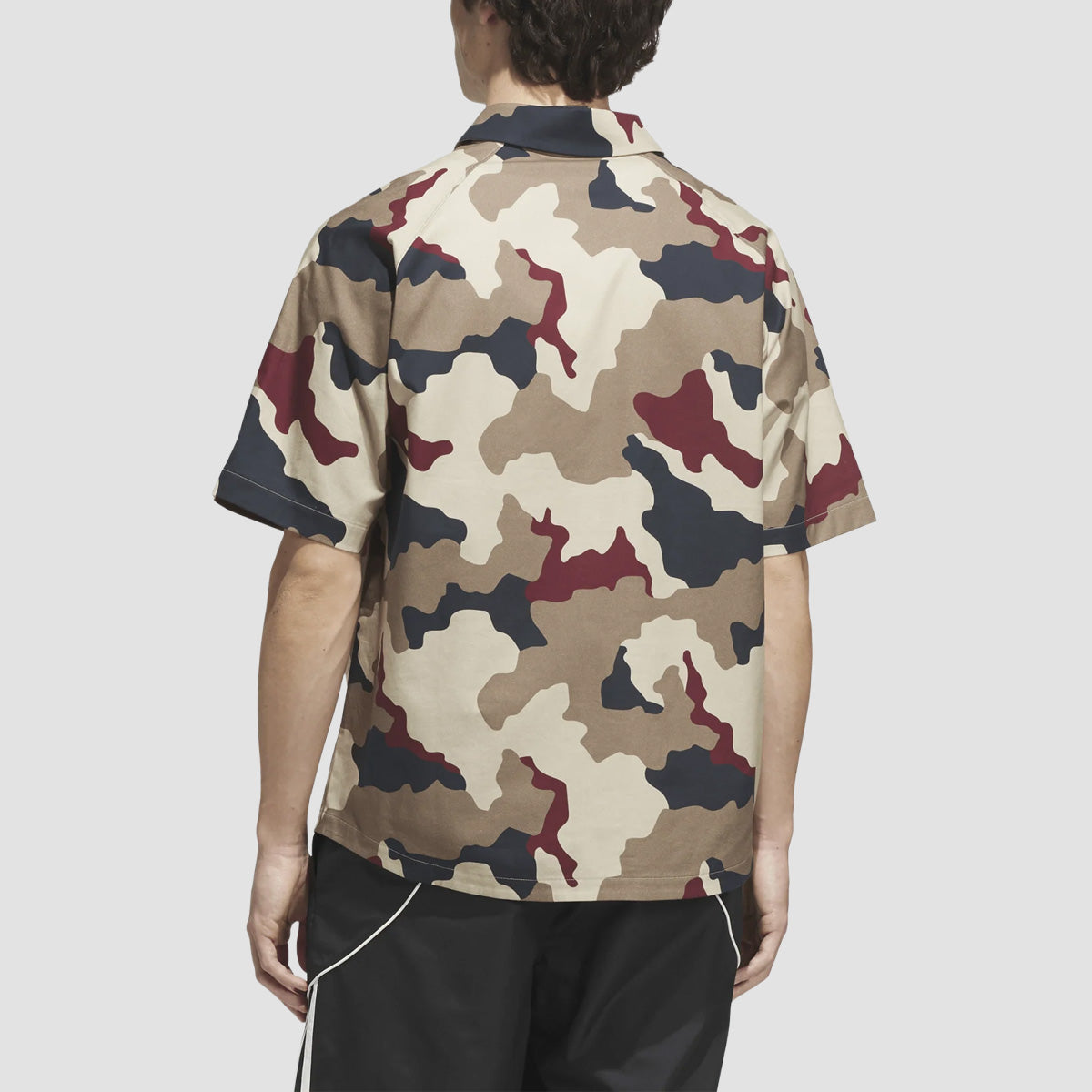 adidas Skateboarding FS+ Camo Button Up Short Sleeve Shirt Khaki Three/Khaki Six/Aurora Ink/Shadow Red