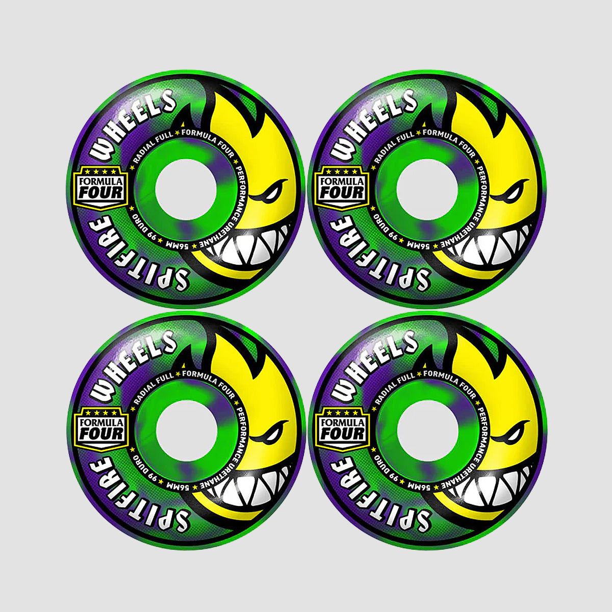Spitfire F4 Radial Full 99DU Skateboard Wheels Green/Purple Swirl 56mm