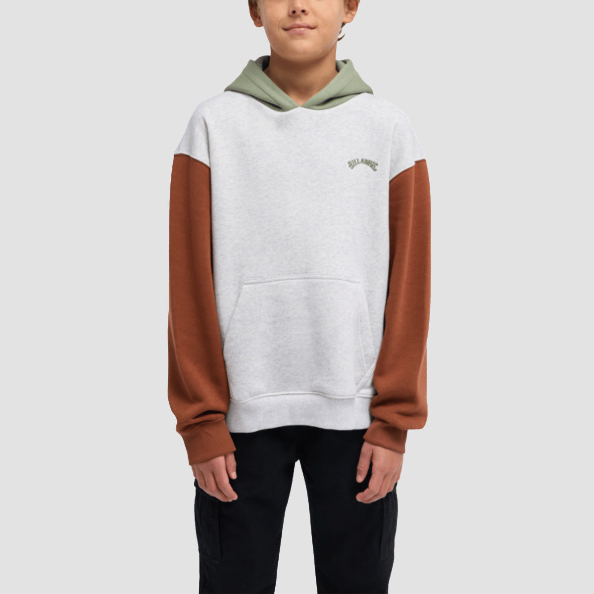 Billabong Arch Block Pullover Hoodie Light Grey Heather - Kids