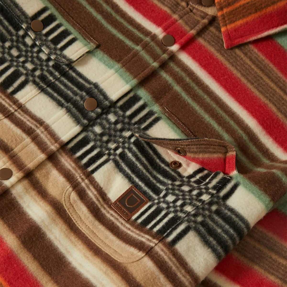 Brixton Bowery Arctic Stretch Longsleeve Fleece Shirt Multi Blanket Stripe