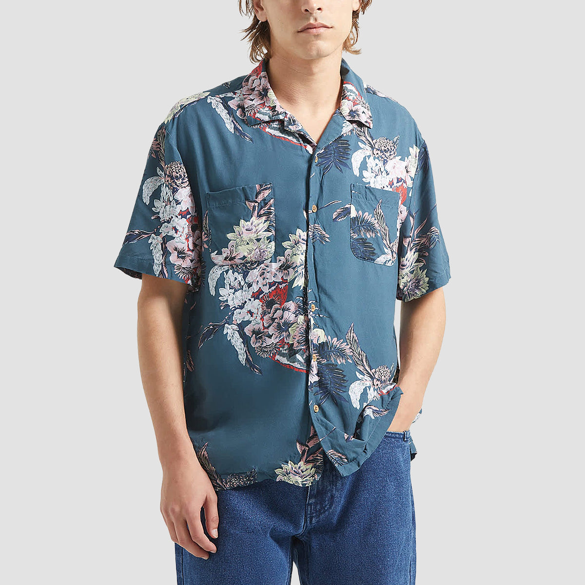 Brixton Bunker Vacation Short Sleeve Shirt Midnight Blue