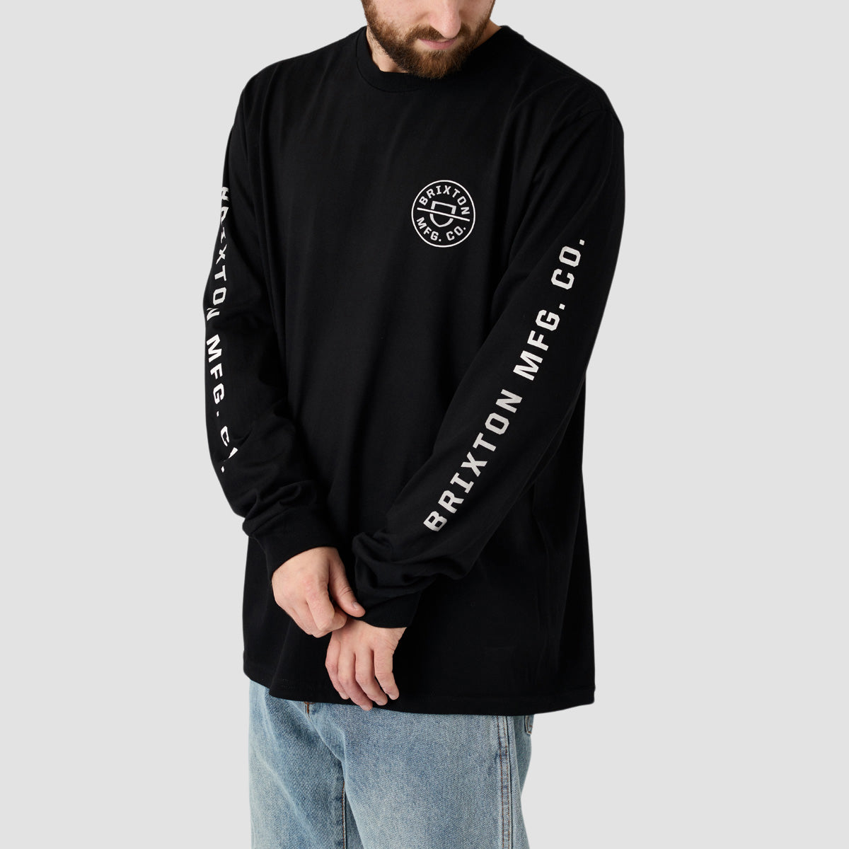 Brixton Crest Longsleeve T-Shirt Black/Mineral Grey/White
