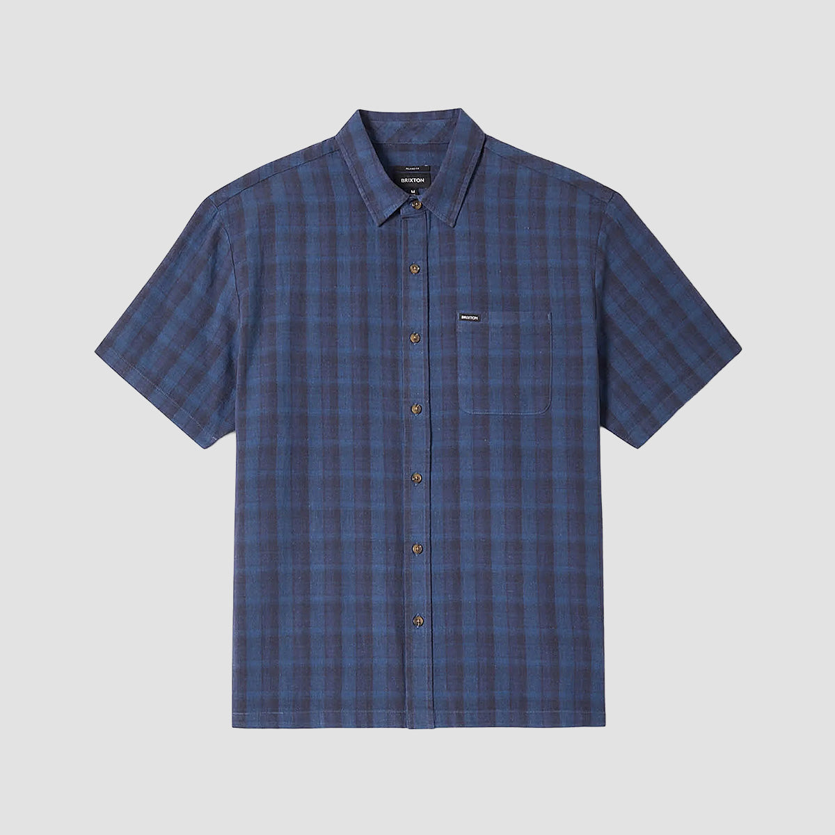 Brixton Cru Linen Blend Plaid Short Sleeve Shirt Dark Blue/Black Plaid