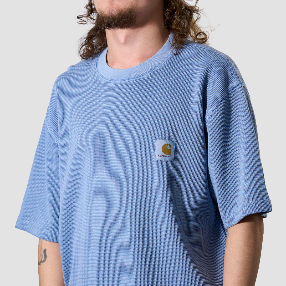 Carhartt WIP Nelson Waffle T-Shirt Gentle Blue Garment Dyed