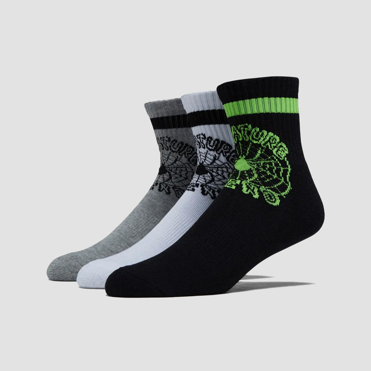 Creature Web Quarter Socks 3 Pack Black/White/Grey Heather