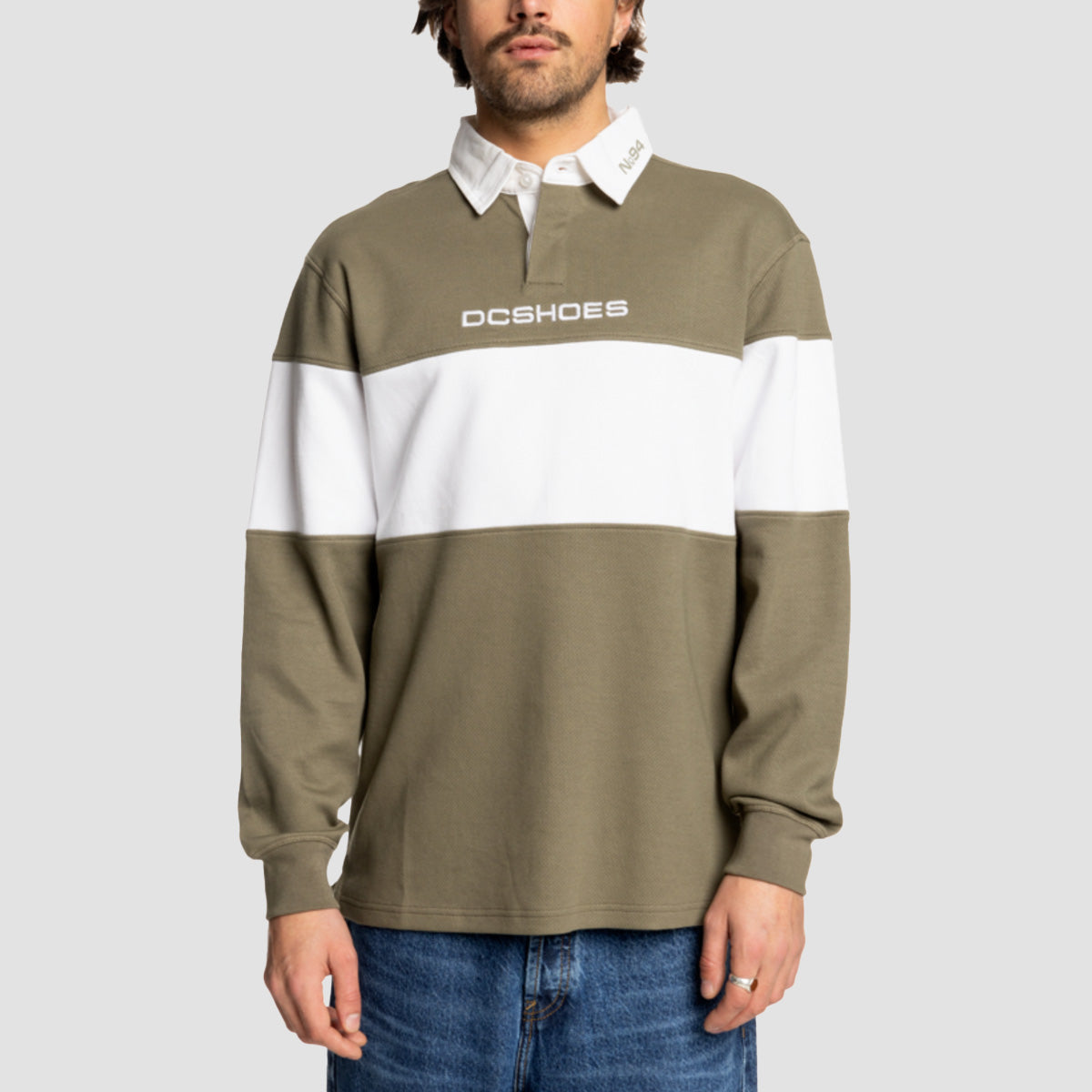 DC Half Time Longsleeve Rugby Polo Shirt Vetiver