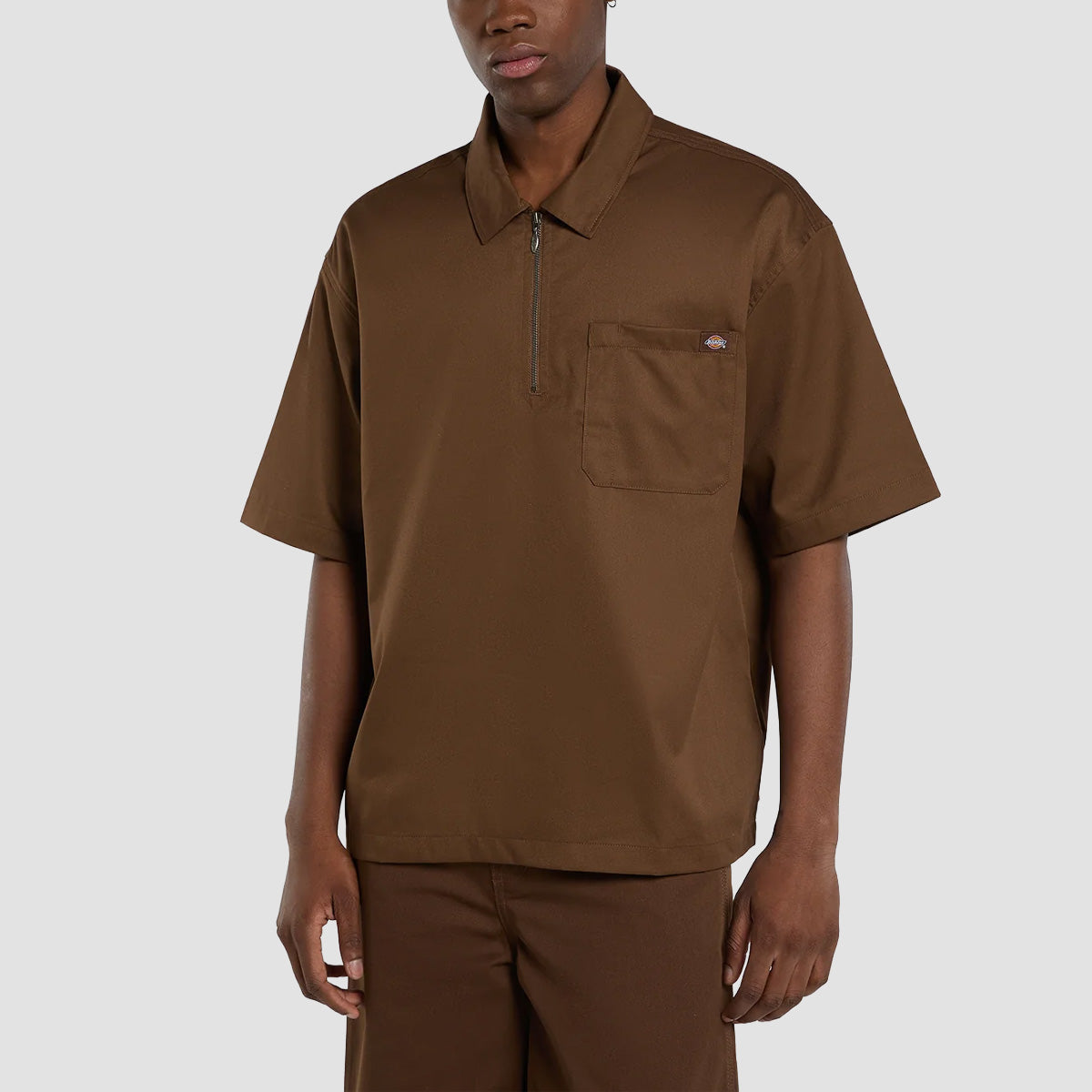 Dickies Cadiz1/4 Zip Short Sleeve Work Shirt Timber Brown