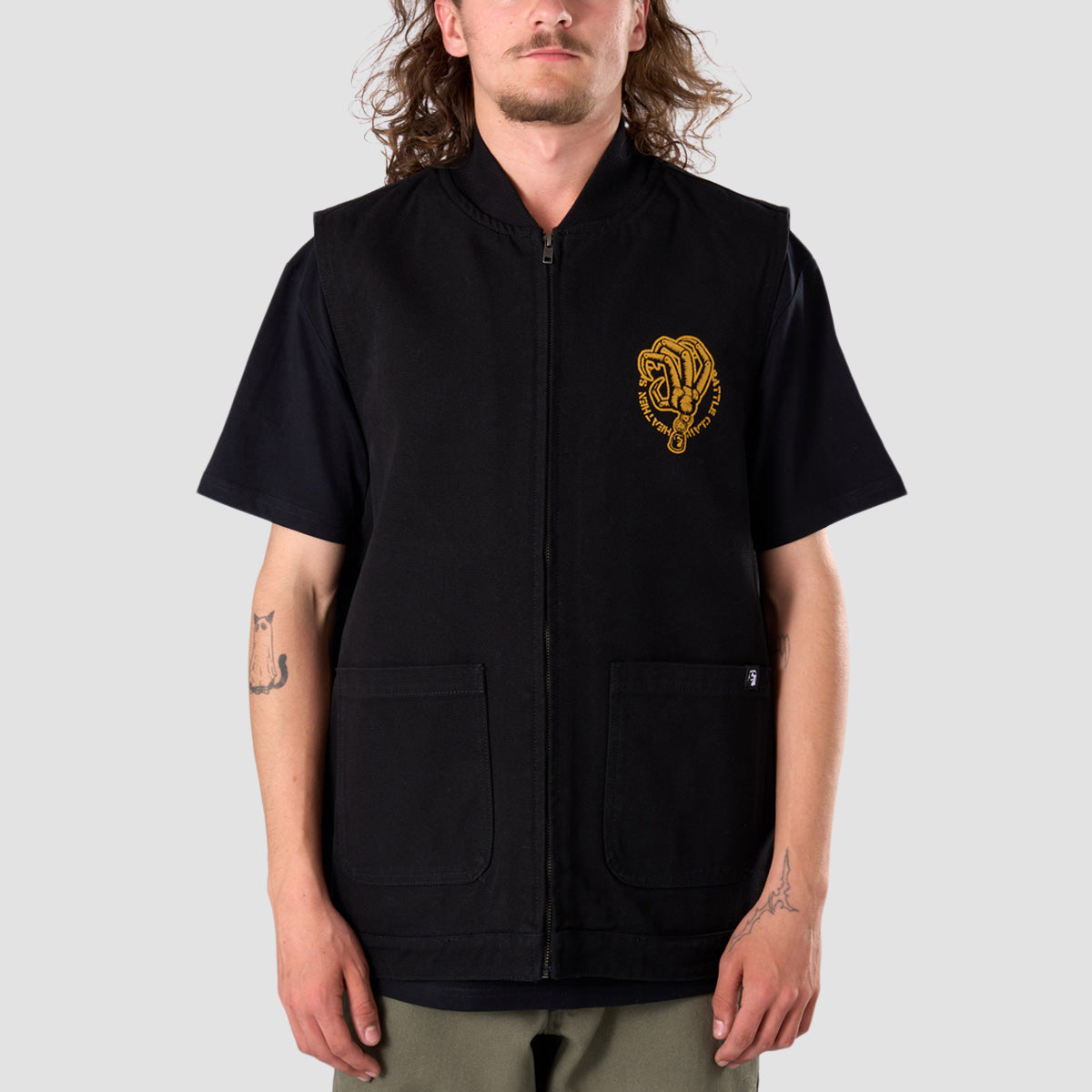 Heathen Battle Claw Heavy Canvas Vest Jacket Black
