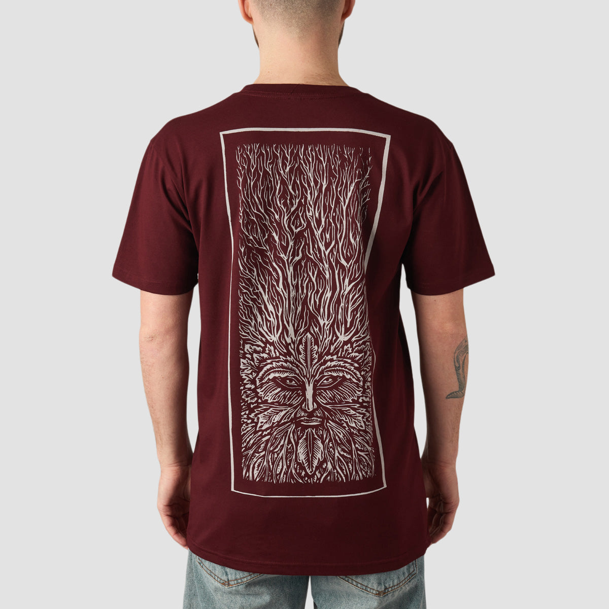 Heathen Green Man Mono T-Shirt Burgundy