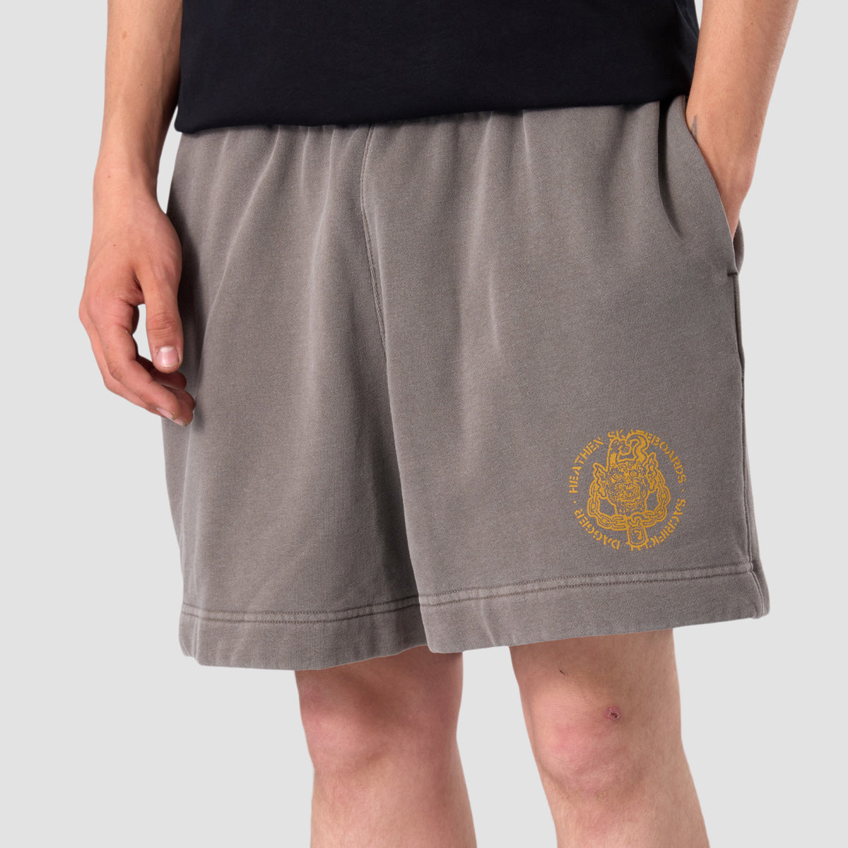 Heathen Sacrificial Dagger Sweat Shorts Faded Grey