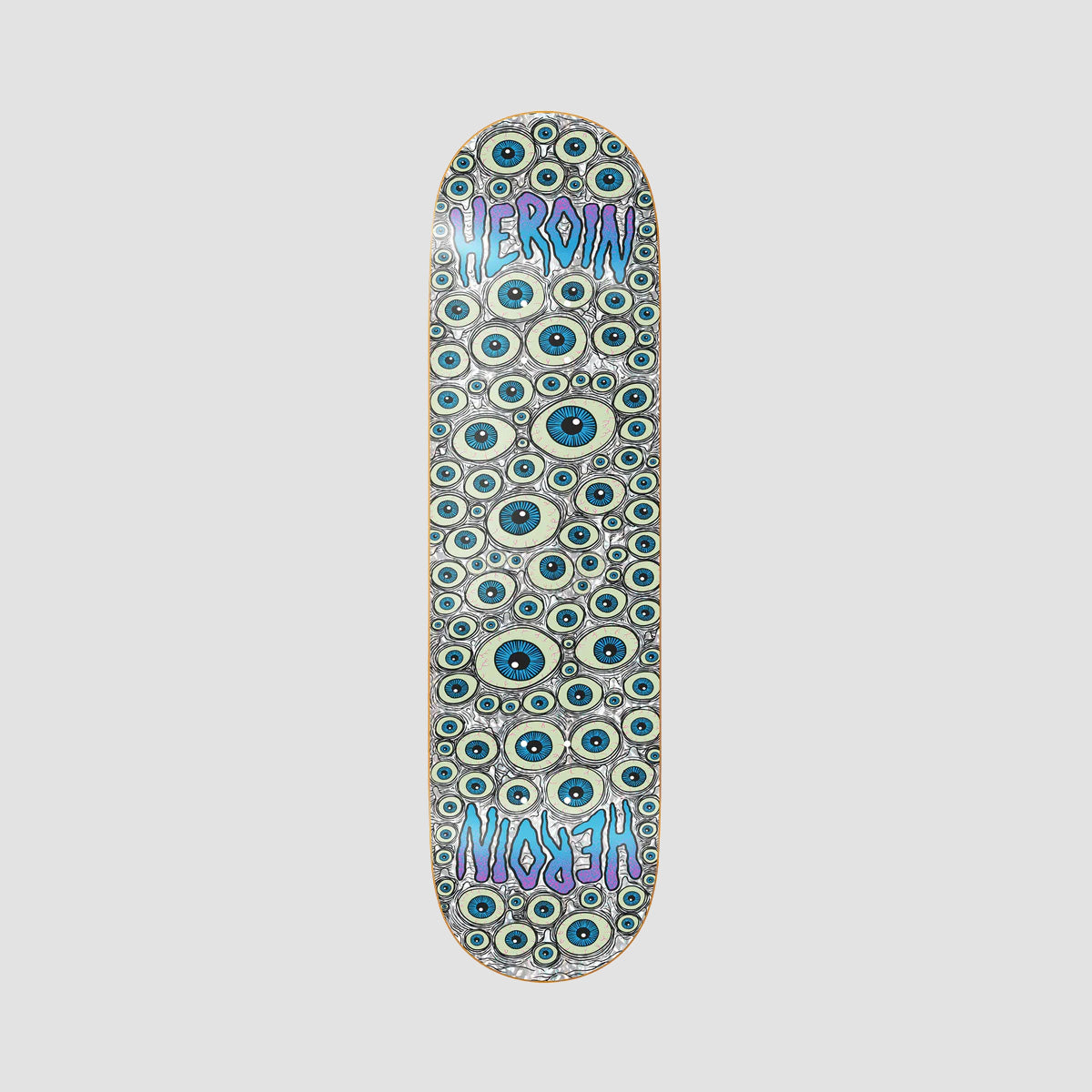 Heroin Symmetrical Holographic Eyes Skateboard Deck Silver Foil/GITD - 8.25"