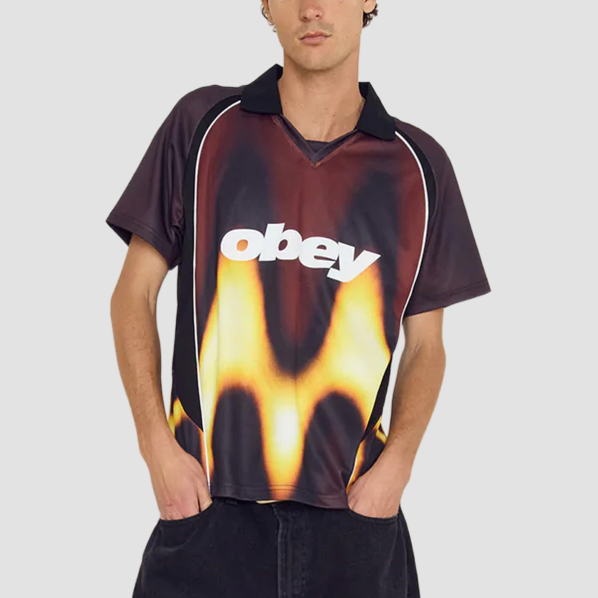 OBEY Blurred Soccer Jersey T-Shirt Burnt Red Multi