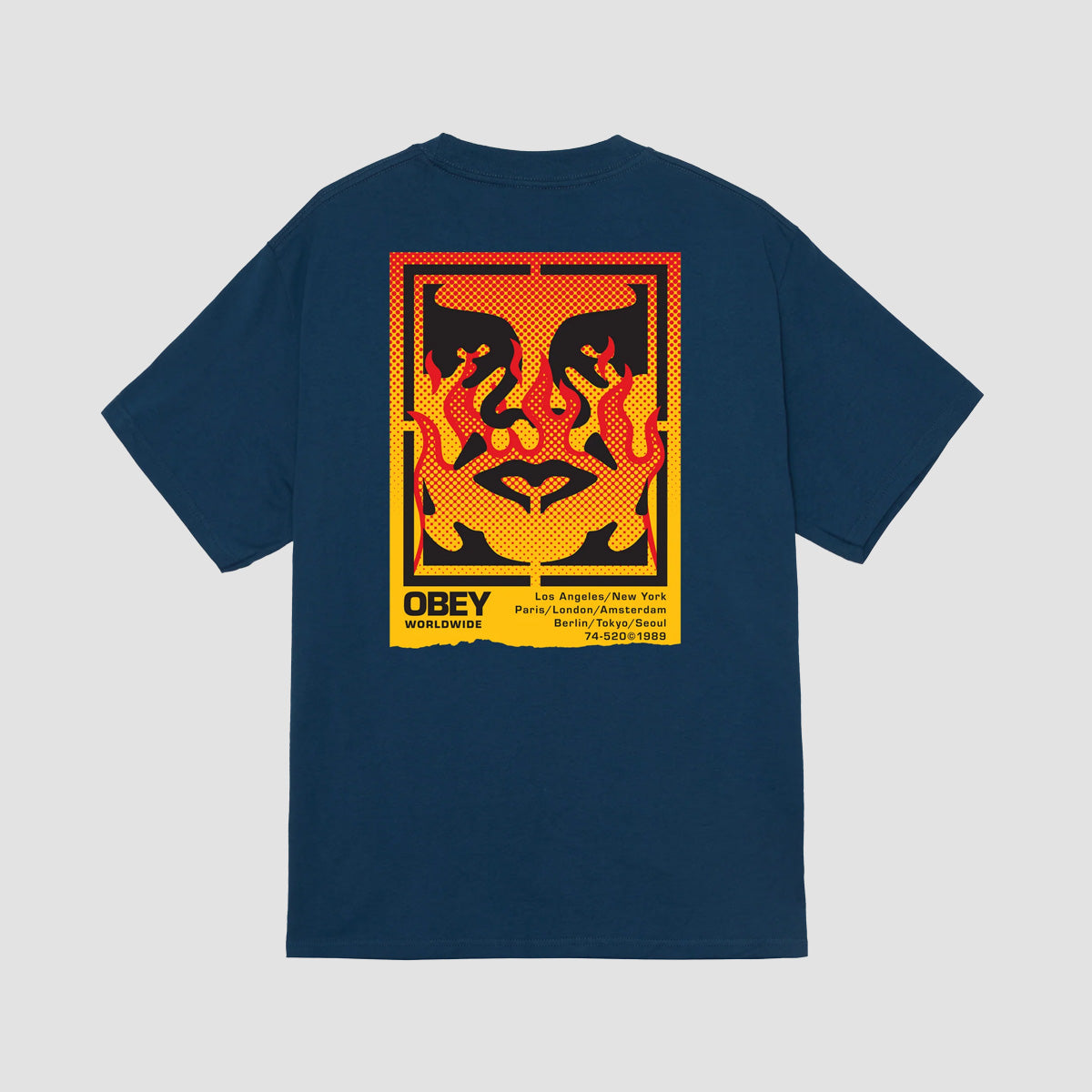OBEY Icon Stencil Flame T-Shirt Harbor Blue
