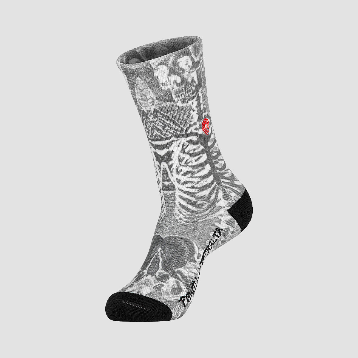 Powell Peralta Skeleton Print Embroidered Socks Charcoal