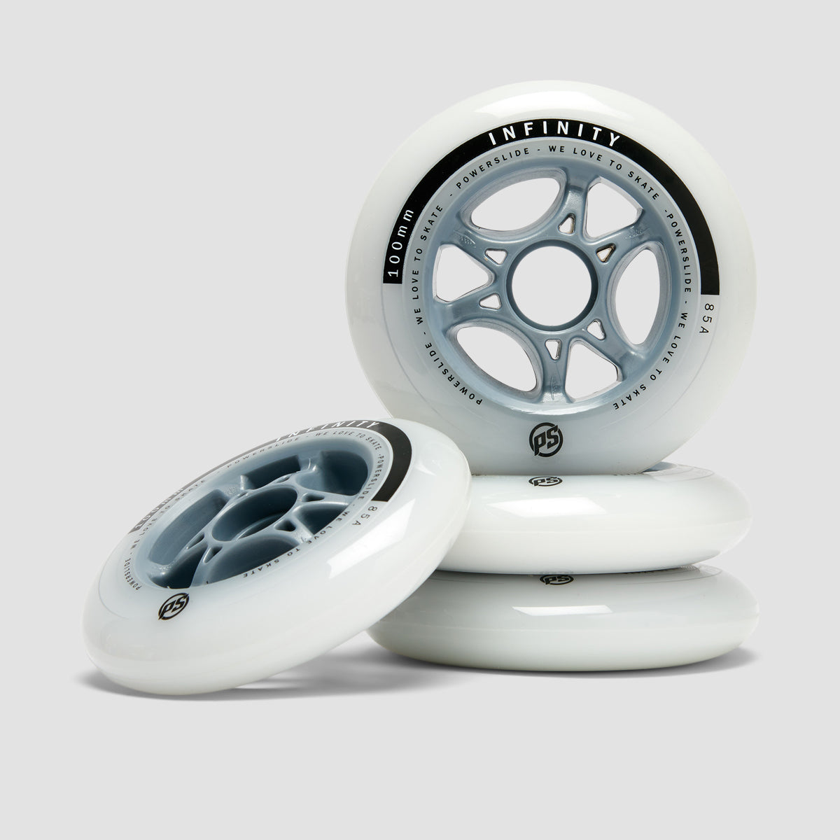 Powerslide Infinity 100/85A Inline Wheels x4 Silver/Grey 100mm