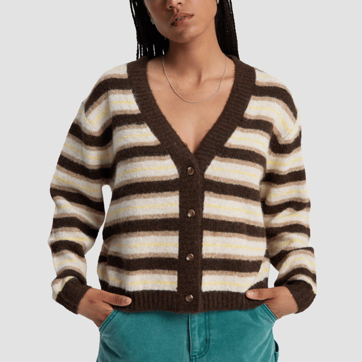 Quiksilver Bukit Cardigan Chocolate Brown Stripes - Womens