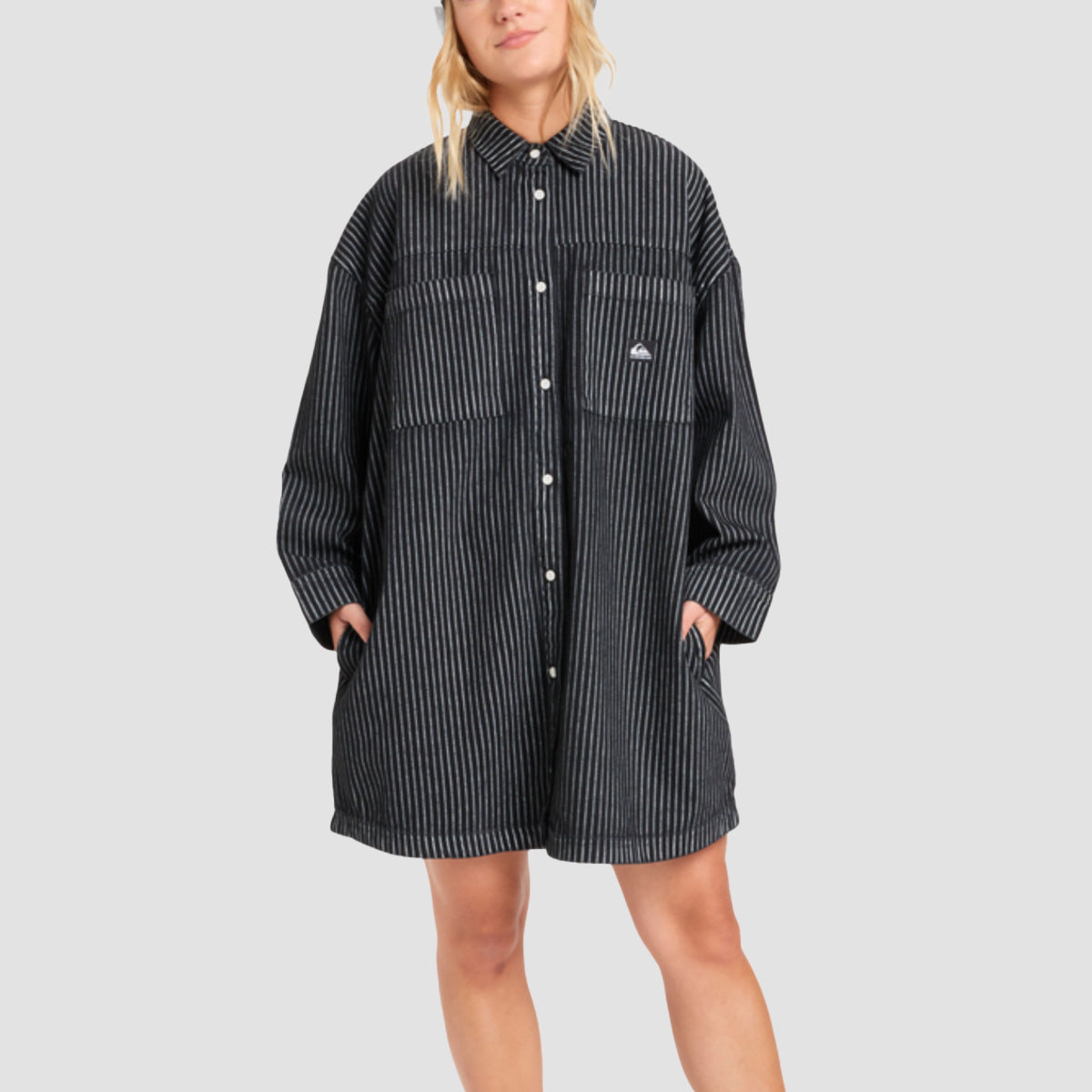 Quiksilver Iced Age Woven Longsleeve Mini Dress Tarmac - Womens