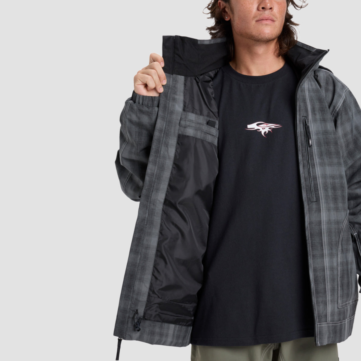 Quiksilver Live Wire 10K Snow Jacket Mercury Check True Black