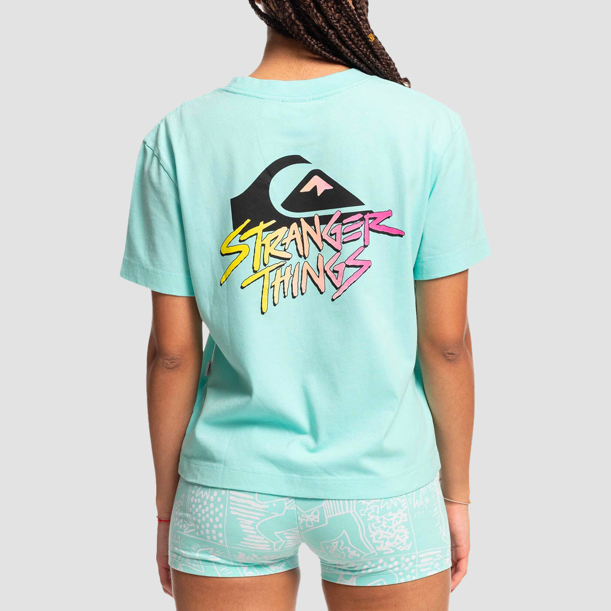 Quiksilver x Stranger Things 86 Cropped T-Shirt Aruba Blue - Womens