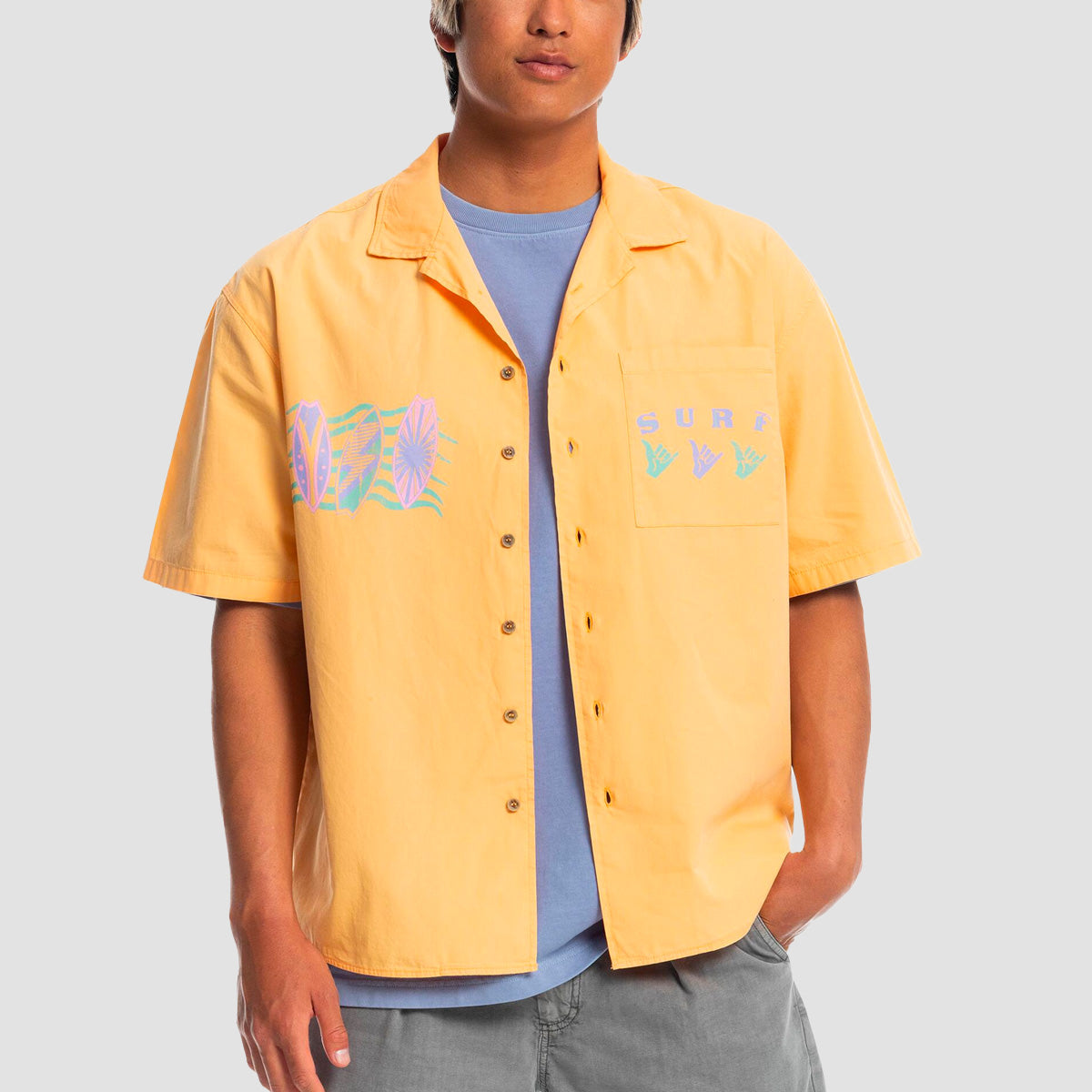 orange short sleeve shirt