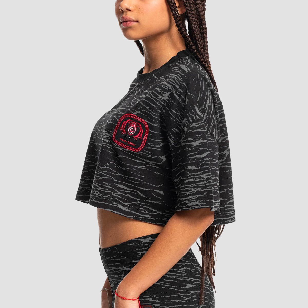 Quiksilver x Stranger Things Upside Down Cropped T-Shirt Static Iron Gate - Womens