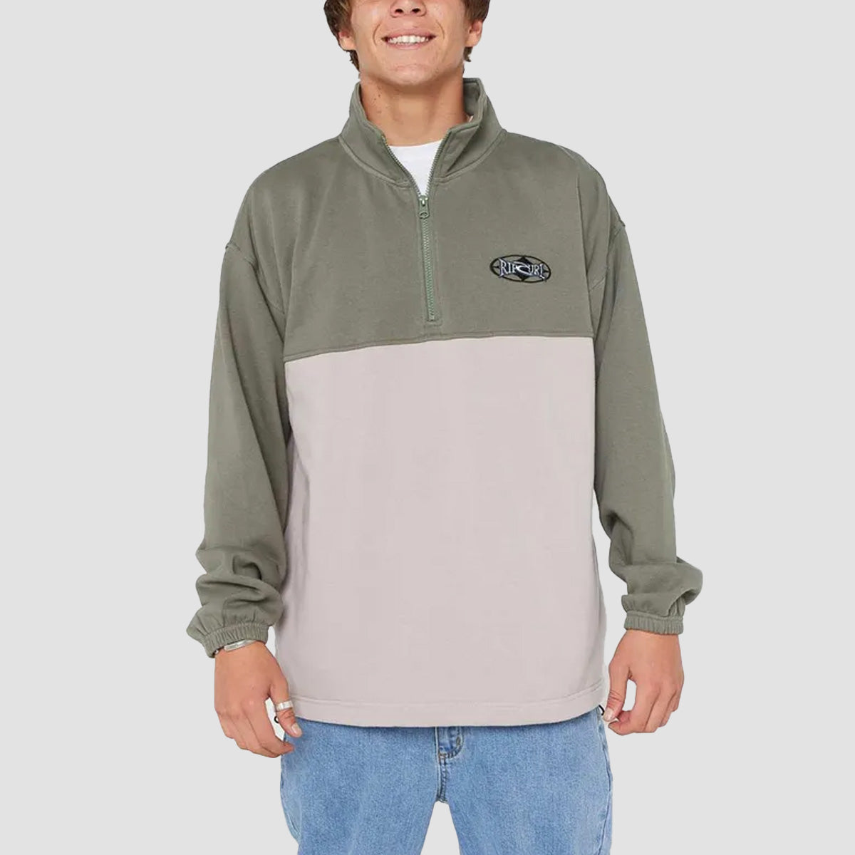 Rip Curl Heritage Oval 1/4 Zip Crew Sweatshirt Cactus Green