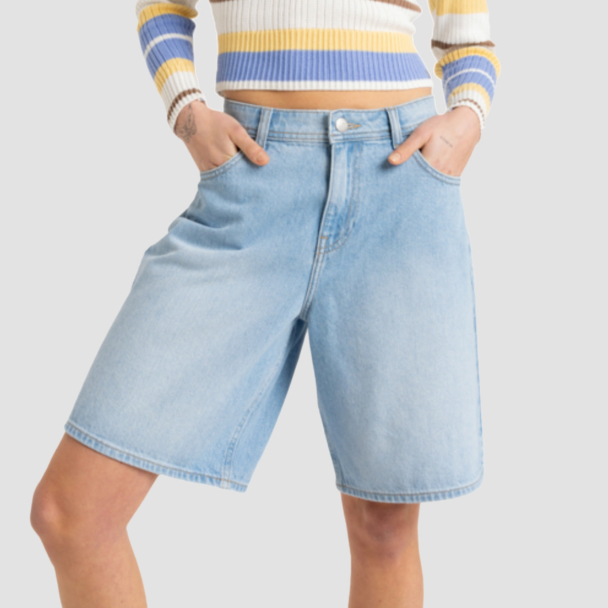 Roxy Authentic Story Denim Shorts Light Blue - Womens