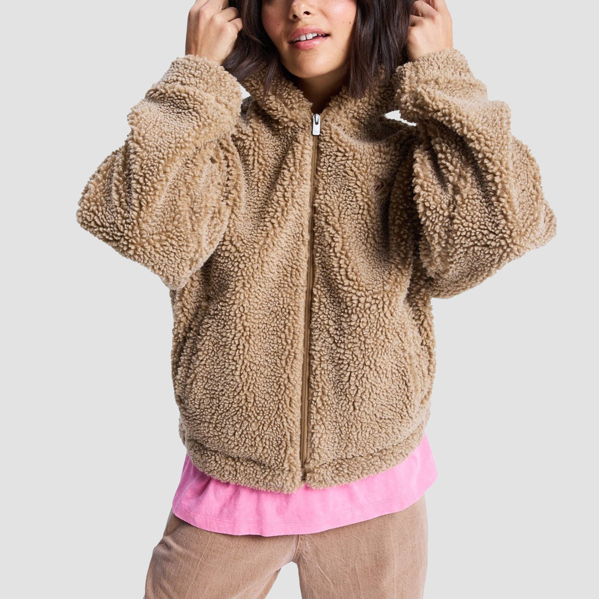 Roxy City Track Oversized Fleece Jacket Woodsmoke - Womens