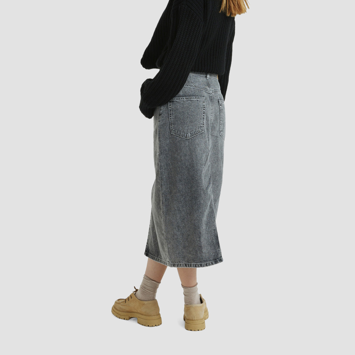 Roxy Cold Winds Midi Denim Skirt Mid Grey - Womens