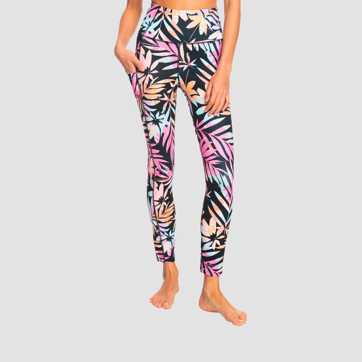 Roxy Heart Into It Ankle Sports Leggings Anthracite Zebra Jungle - Womens