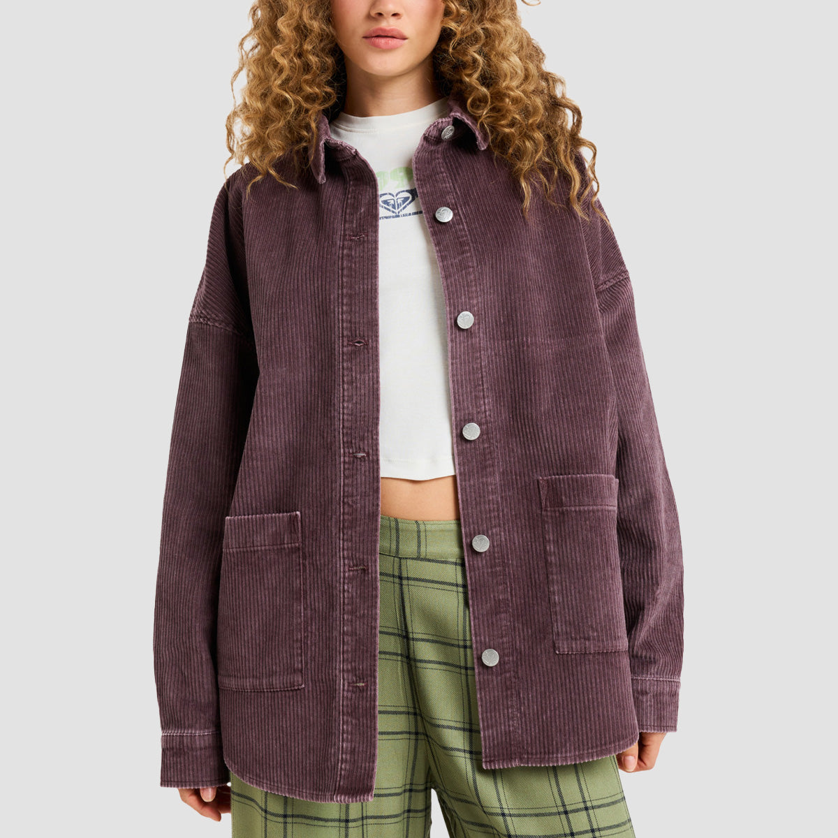 Roxy Kick Back Washed Oversized Corduroy Jacket Huckleberry - Womens